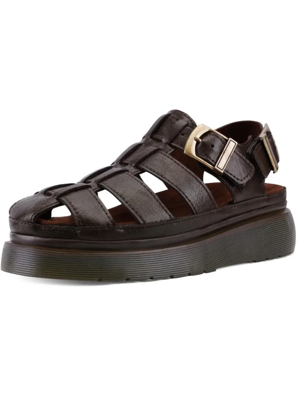 Women's Brown Chic Open Toe Flower Decoration Fisherman Platform Sandal Shoes